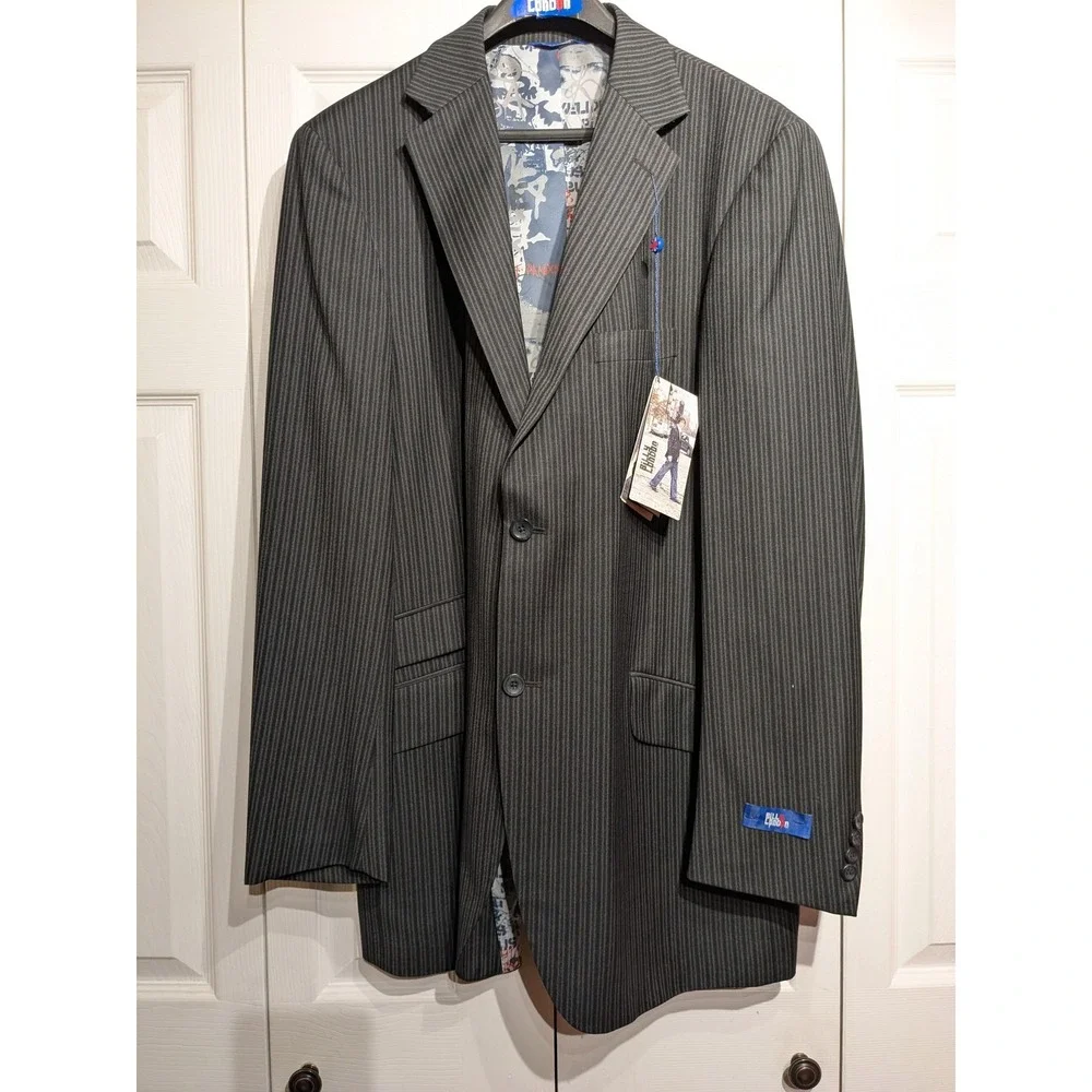 Billy London Jacket Mens 44L Gray Pinstripe Blazer Coat Two Button 10-BL2292 NWT